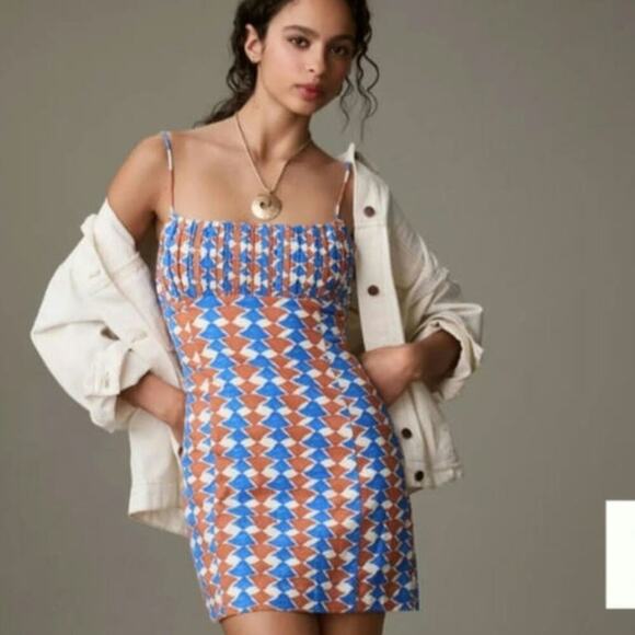 NWT Anthropologie Ophelia Sleeveless Linen Slim Mini Dress Maeve Size 12 Blue - Picture 2 of 14